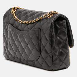Pre Owned Chanel Black Gold Quilted Calfskin Rock The Corner Flap