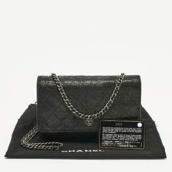 Pre Owned Chanel Black Quilted Crackled Leather CC Wallet on Chain