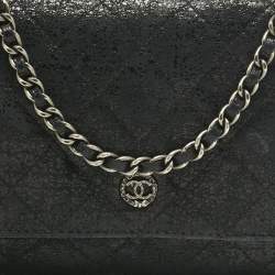 Pre Owned Chanel Black Quilted Crackled Leather CC Wallet on Chain