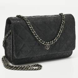 Pre Owned Chanel Black Quilted Crackled Leather CC Wallet on Chain