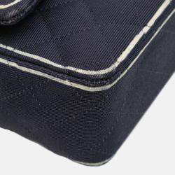 Pre Owned Chanel Navy Blue Medium Classic Printed Grosgrain Double Flap