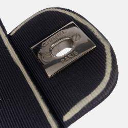 Pre Owned Chanel Navy Blue Medium Classic Printed Grosgrain Double Flap
