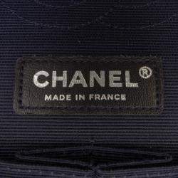 Pre Owned Chanel Navy Blue Medium Classic Printed Grosgrain Double Flap