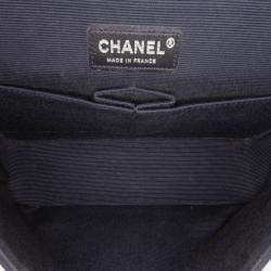 Pre Owned Chanel Navy Blue Medium Classic Printed Grosgrain Double Flap
