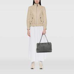 Pre Owned Chanel Grey Large Calfskin Ultra Stitch Hamptons Enamel CC Tote