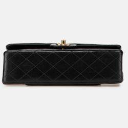 Pre Owned Chanel Black Medium Classic Lambskin Double Flap