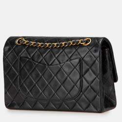 Pre Owned Chanel Black Medium Classic Lambskin Double Flap