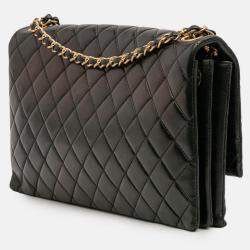 Pre Owned Chanel Black Quilted Lambskin Pagoda Accordion Flap