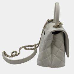 Pre Owned Chanel White Quilted Caviar Leather Mini Coco Top Handle Bag