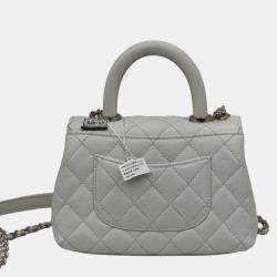 Pre Owned Chanel White Quilted Caviar Leather Mini Coco Top Handle Bag