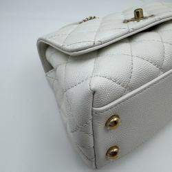 Pre Owned Chanel White Quilted Caviar Leather Mini Coco Top Handle Bag
