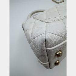 Pre Owned Chanel White Quilted Caviar Leather Mini Coco Top Handle Bag