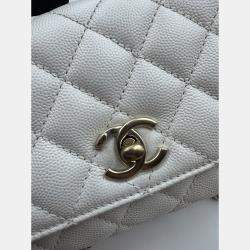 Pre Owned Chanel White Quilted Caviar Leather Mini Coco Top Handle Bag
