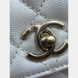Pre Owned Chanel White Quilted Caviar Leather Mini Coco Top Handle Bag