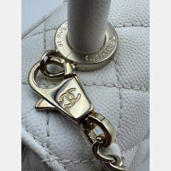 Pre Owned Chanel White Quilted Caviar Leather Mini Coco Top Handle Bag