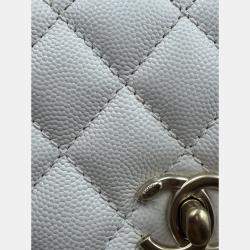 Pre Owned Chanel White Quilted Caviar Leather Mini Coco Top Handle Bag