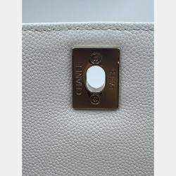 Pre Owned Chanel White Quilted Caviar Leather Mini Coco Top Handle Bag