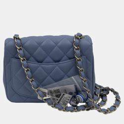 Pre Owned Chanel Blue Leather Mini Square Classic Single Flap