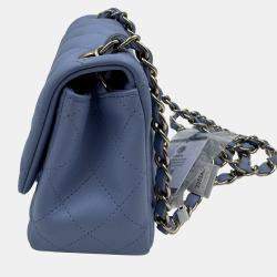 Pre Owned Chanel Blue Leather Mini Square Classic Single Flap