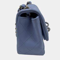 Pre Owned Chanel Blue Leather Mini Square Classic Single Flap
