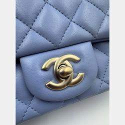 Pre Owned Chanel Blue Leather Mini Square Classic Single Flap