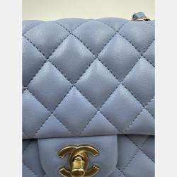 Pre Owned Chanel Blue Leather Mini Square Classic Single Flap