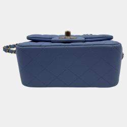 Pre Owned Chanel Blue Leather Mini Square Classic Single Flap