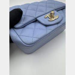 Pre Owned Chanel Blue Leather Mini Square Classic Single Flap