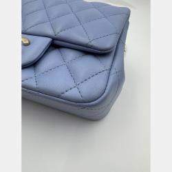Pre Owned Chanel Blue Leather Mini Square Classic Single Flap