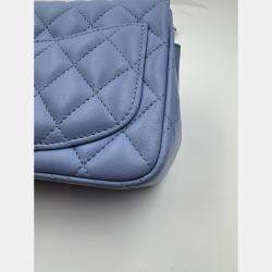 Pre Owned Chanel Blue Leather Mini Square Classic Single Flap