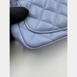 Pre Owned Chanel Blue Leather Mini Square Classic Single Flap