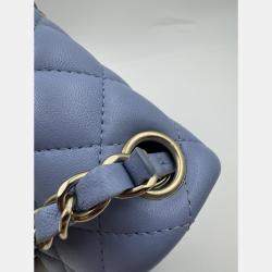 Pre Owned Chanel Blue Leather Mini Square Classic Single Flap