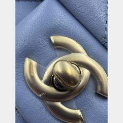 Pre Owned Chanel Blue Leather Mini Square Classic Single Flap