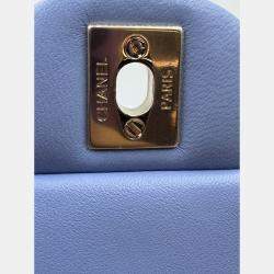 Pre Owned Chanel Blue Leather Mini Square Classic Single Flap