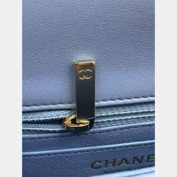 Pre Owned Chanel Blue Leather Mini Square Classic Single Flap