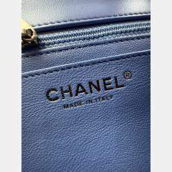 Pre Owned Chanel Blue Leather Mini Square Classic Single Flap
