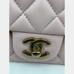 Pre Owned حقيبة شانيل وردية جلدية مبطنة صغيرة مستطيلة كلاسيكية برفرف واحد