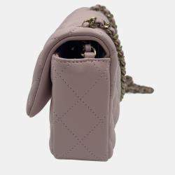 Pre Owned حقيبة شانيل وردية جلدية مبطنة صغيرة مستطيلة كلاسيكية برفرف واحد