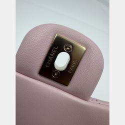 Pre Owned حقيبة شانيل وردية جلدية مبطنة صغيرة مستطيلة كلاسيكية برفرف واحد