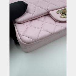 Pre Owned Chanel Pink Quilted Leather Mini Rectangle Classic Single Flap Bag