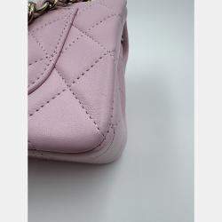 Pre Owned Chanel Pink Quilted Leather Mini Rectangle Classic Single Flap Bag