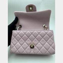 Pre Owned Chanel Pink Quilted Leather Mini Rectangle Classic Single Flap Bag