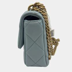 Pre Owned Chanel Blue Leather Mini Square Classic Single Flap Bag