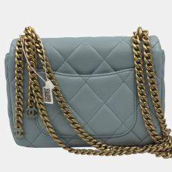 Pre Owned Chanel Blue Leather Mini Square Classic Single Flap Bag
