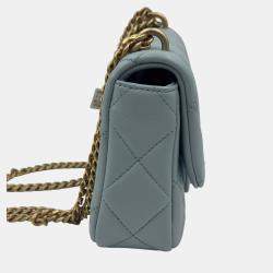 Pre Owned Chanel Blue Leather Mini Square Classic Single Flap Bag