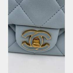 Pre Owned Chanel Blue Leather Mini Square Classic Single Flap Bag