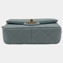 Pre Owned Chanel Blue Leather Mini Square Classic Single Flap Bag