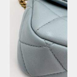 Pre Owned Chanel Blue Leather Mini Square Classic Single Flap Bag