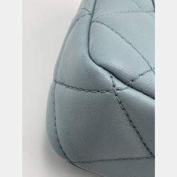 Pre Owned Chanel Blue Leather Mini Square Classic Single Flap Bag