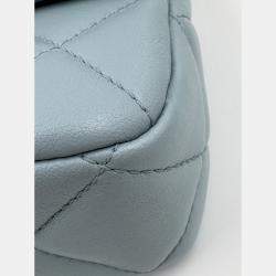 Pre Owned Chanel Blue Leather Mini Square Classic Single Flap Bag